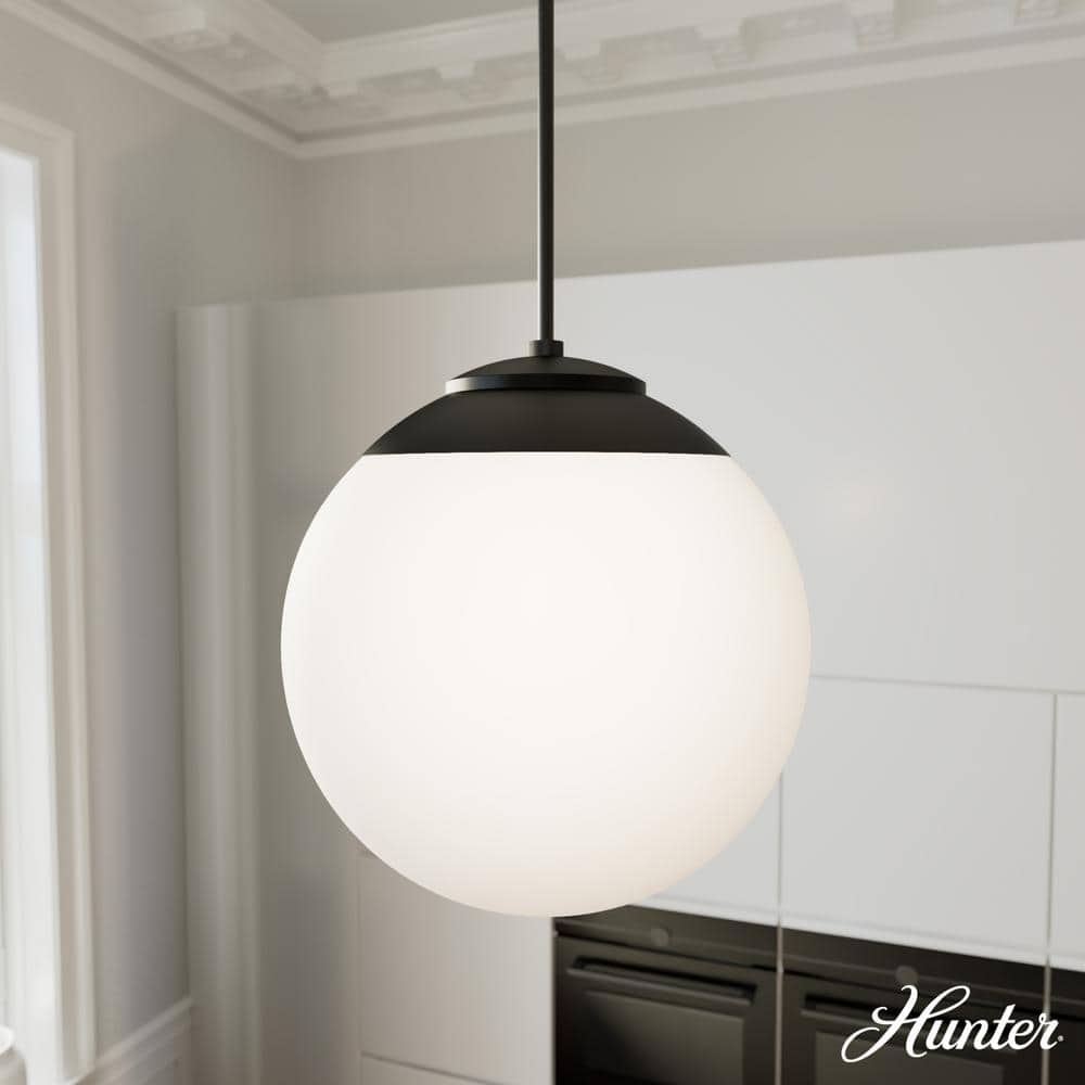 Hepburn Matte Black 16" Globe Pendant with White Glass