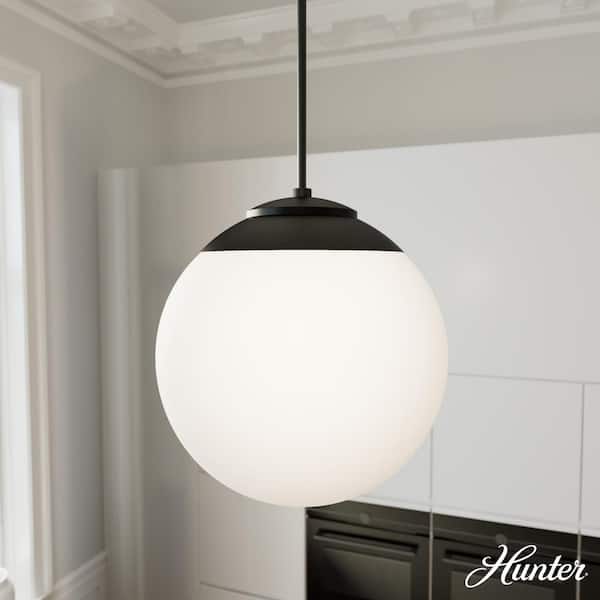 Hunter Hepburn 3-Light Matte Black Island Pendant Light with Cased White Glass Shade