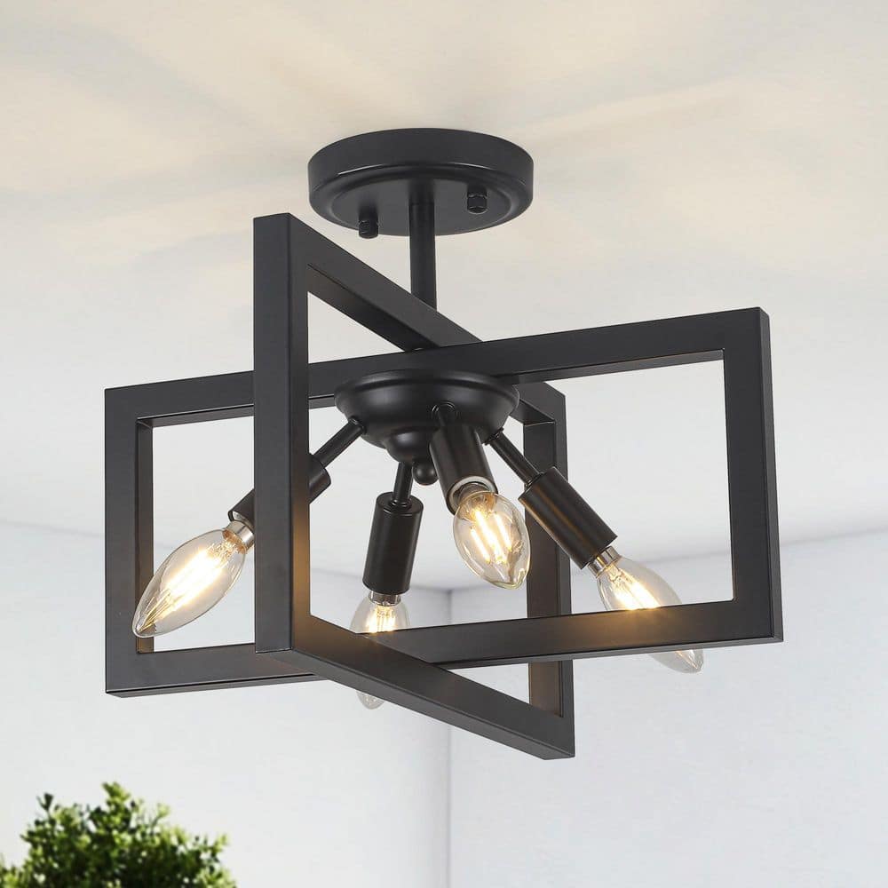 14.5 in. 4-Light Geometric Black Modern Semi-Flush Mount Ceiling Light with No Bulbs Included price history on PriceWatchPro