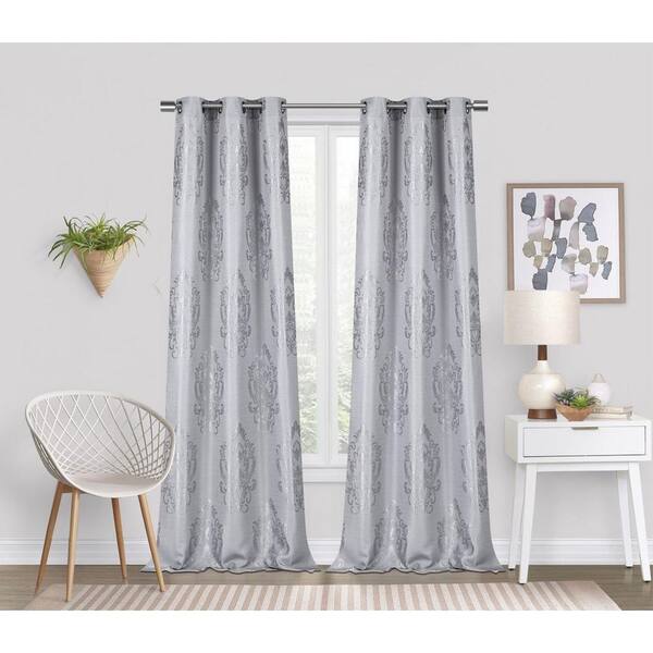Dainty Home Majestic Contemporary Luxurious Satin Embroidered Silver 76" x 84" Window Panel Pair