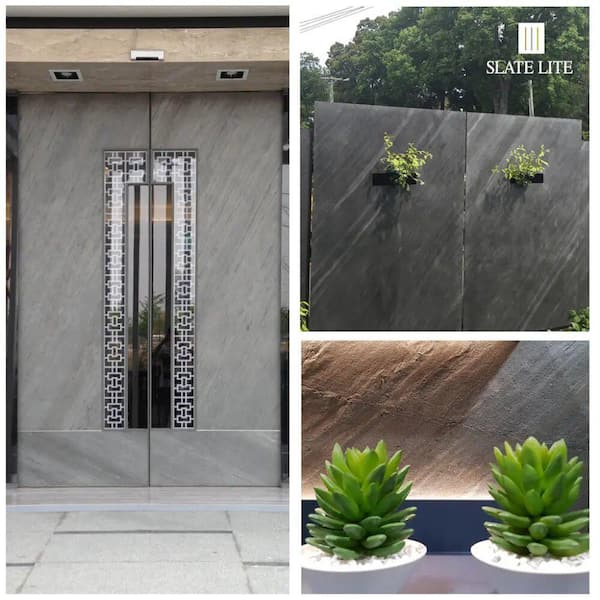 Black 45° 24 in. x 48 in. Black Grey Slate Thin and Flexible Stone Sheet Wall Tile (8 sq. ft. / Case)