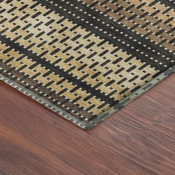 Mayfield Premium Machine Washable Abstract AMF2427 Gold 2 ft. x 7 ft. Runner Rug