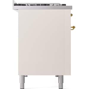 Nostalgie II 48 in. 8-Burner Plus Griddle Double Oven Natural Gas Dual Fuel Range in Antique White with Brass Trim