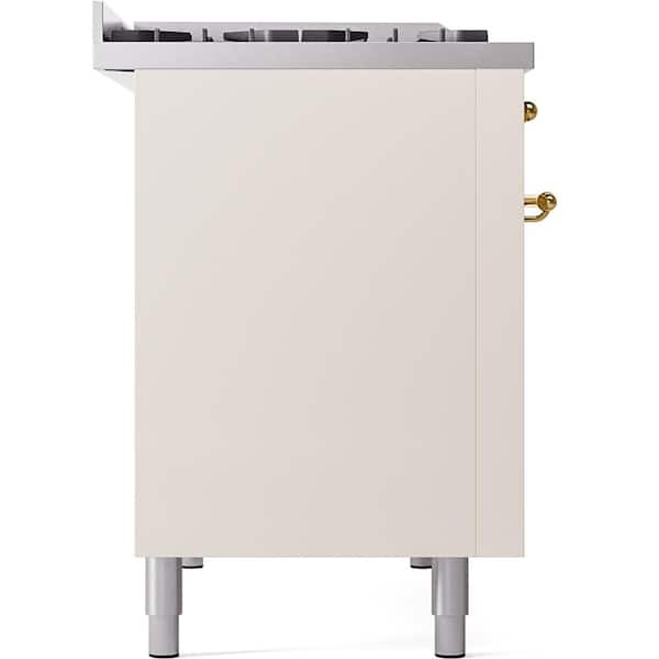 Nostalgie II 48 in. Dual Fuel Natural Gas Range with 8-Burnerss, Griddle, Brass Trim in Antique White