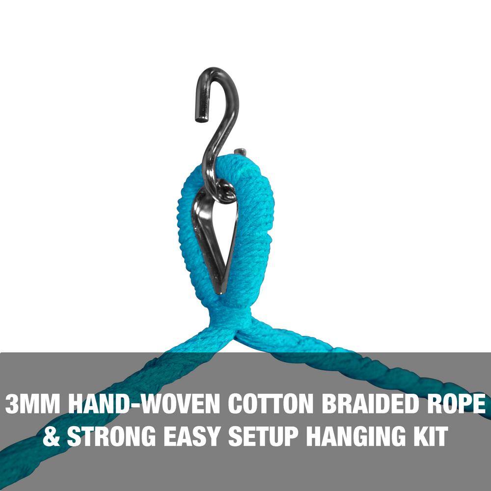 Light Blue Cotton Hammock Chair with Tassels and Braided Rope