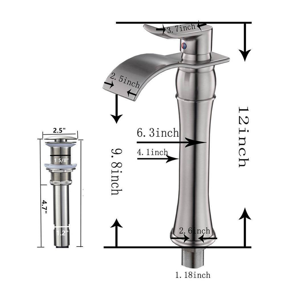 Tall Brushed Nickel Brass Waterfall Bathroom Faucet with Drain