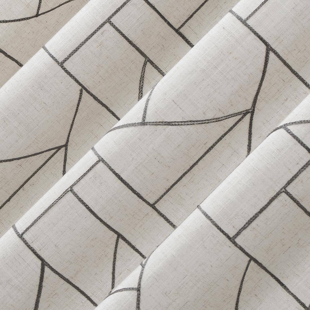 Gray and Linen Geometric Embroidered Sheer Curtain Panel, 50" x 108"
