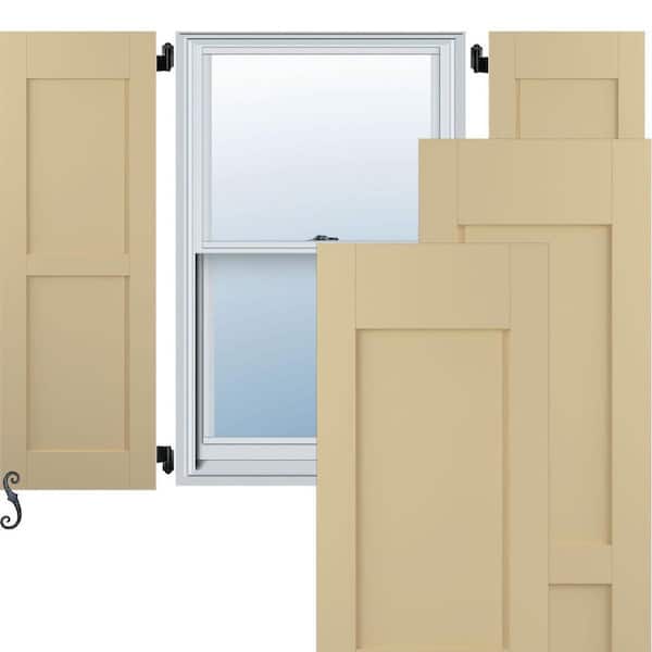 18 in. W x 76 in. H Americraft 2-Equal Flat Panel Exterior Real Wood Shutters Pair in Natural Twine