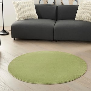 Essentials 4 ft. x 4 ft. Green Round Solid Contemporary Indoor/Outdoor Patio Area Rug