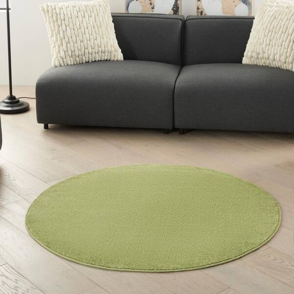 Essentials 4 ft. x 4 ft. Green Round Solid Contemporary Indoor/Outdoor Patio Area Rug