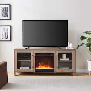 Quincy 58 in. Freestanding TV Stand Fits TV's Up to 65 in. with Crystal Electric Fireplace Insert in Antiqued Gray Oak