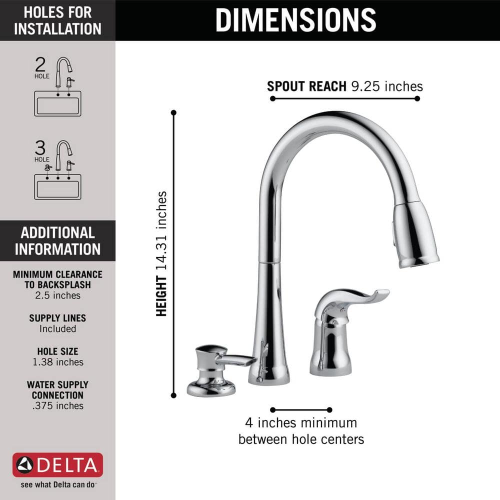 Transitional 14'' Chrome Brass Deck Mounted Kitchen Faucet with Soap Dispenser