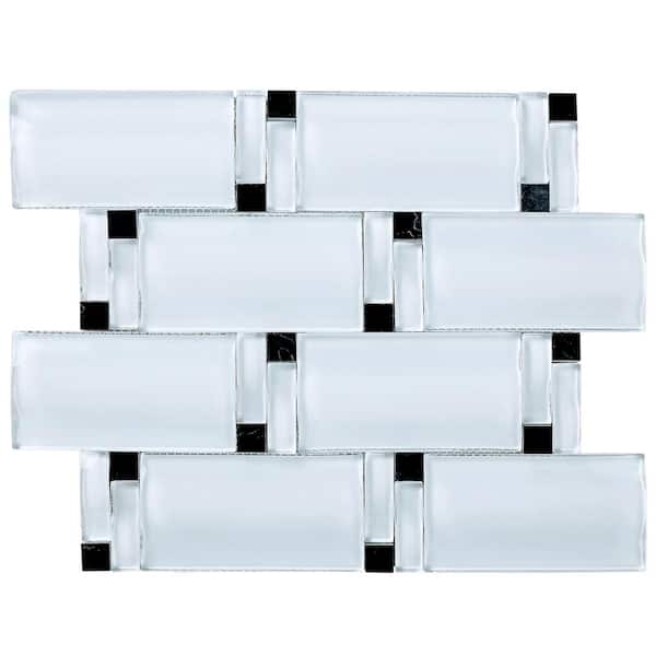 MOLOVO Bambo White 9.85 in. x 11.42 Brick Joint Glossy Glass Mosaic Tile Sample