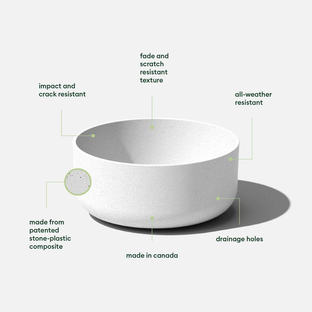 Kona Modern White 14" Plastic-Stone Indoor/Outdoor Bowl Planter