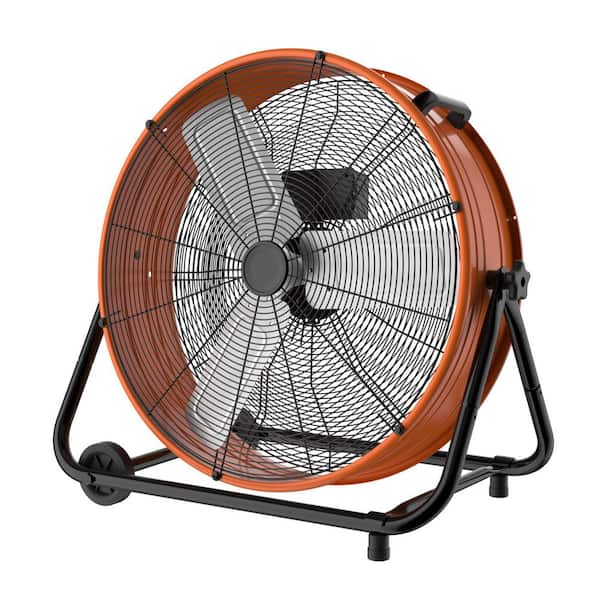 24 in. 3 fan speeds Drum Fan 8900 CFM Air Circulation High Velocity Industrial Fan with 360° Adjustable Tilt in orange