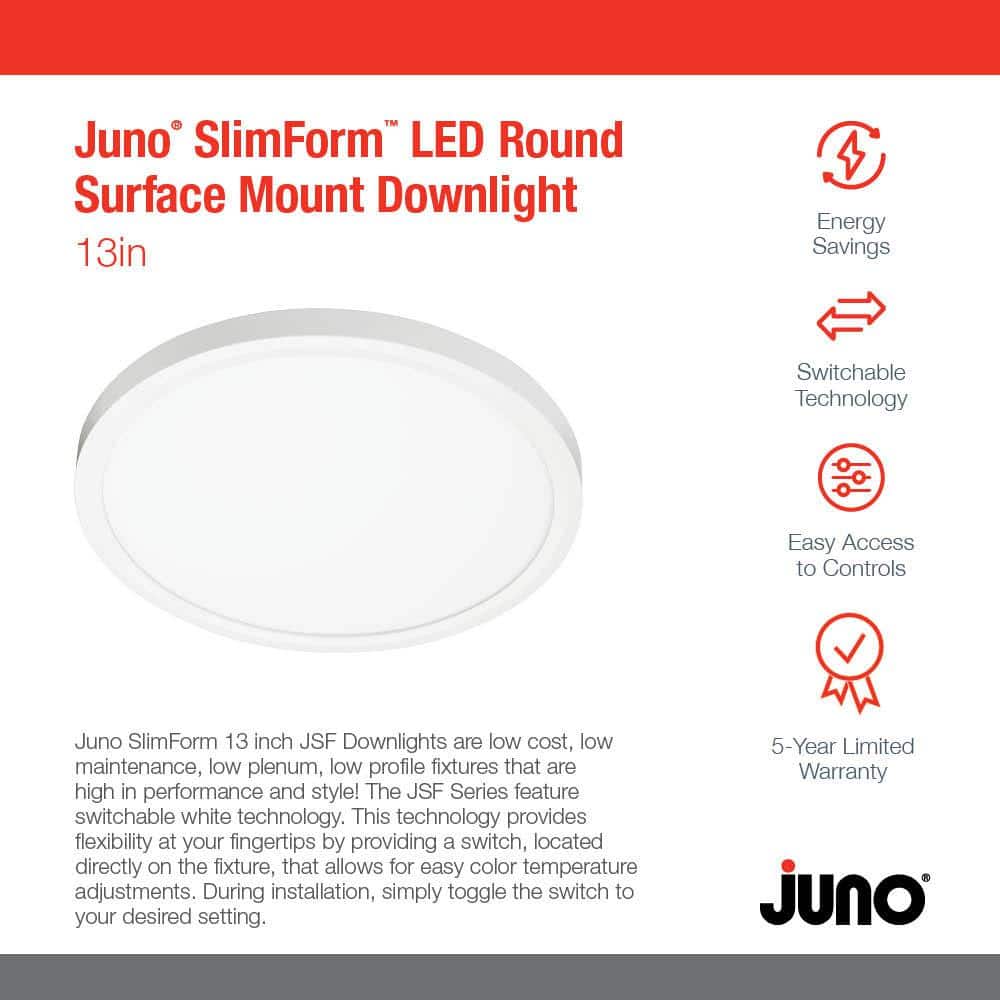 Juno 13" White LED Surface Mount Downlight with Switchable Color Temperature