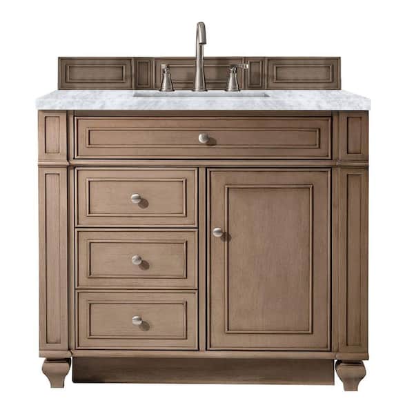 James Martin Vanities Bristol 36 in. W x 23.5 in. D x 34 in. H Single Vanity in Whitewashed Walnut with Marble Top in Carrara White