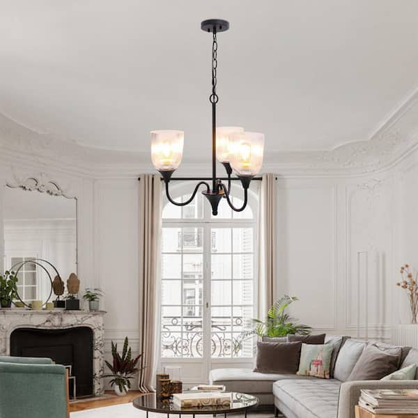 Sunpez 17.5 in. W, 3-Light Black Chandelier Hanging Lighting