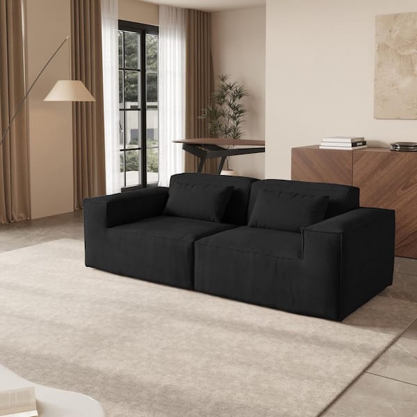Oversized 87 in. Square Arm Cloud Fleece Fabric 2-Seater Loveseat Memory Foam Modular Sectional Sofa in Black for Office