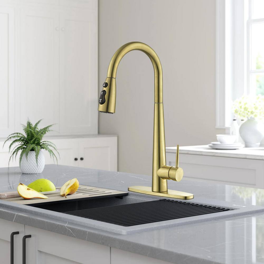 Gold Stainless Steel Single Handle Pull Down Kitchen Faucet