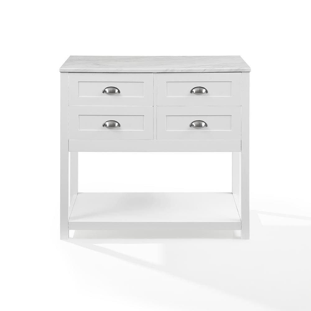 White Faux Marble Top Kitchen Island Cart with Storage