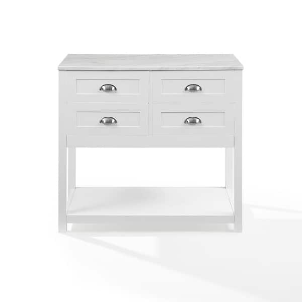 CROSLEY FURNITURE Connell White Kitchen Cart with Faux Marble Top 