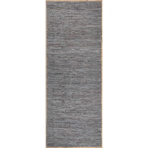 Sabby Hand-Woven Leather Gray 2 ft. x 6 ft. Indoor Runner Rug