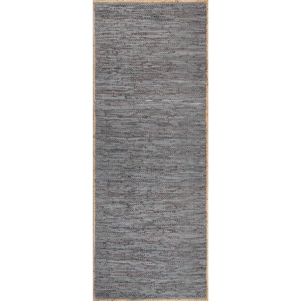 nuLOOM Sabby Hand-Woven Leather Gray 2 ft. x 6 ft. Indoor Runner Rug