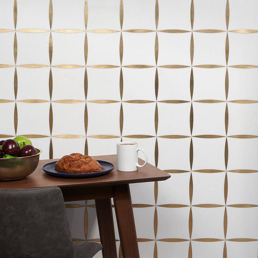 Verity 12" x 12" Polished White and Gold Marble Mosaic Tile