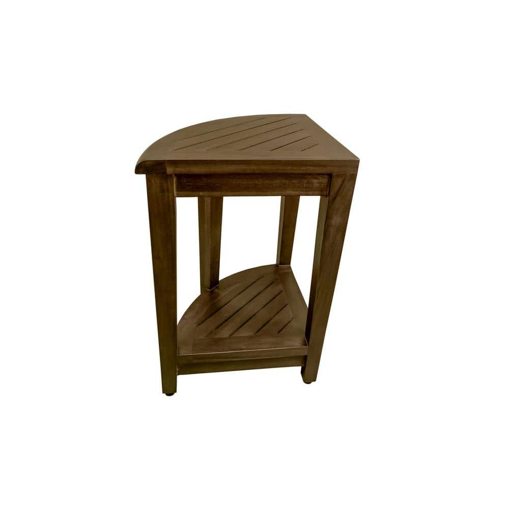 23" Dark Brown Teak Corner Shower Shelf with Adjustable Feet