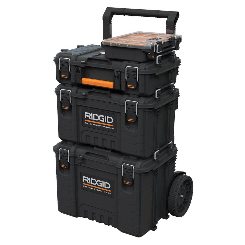 Ridgid Pro Gear System Gen 2.0 Stackable Rolling Tool Box , 22 in. Heavy Duty Tool Box, Compact Tool Box, and Compact Organizer