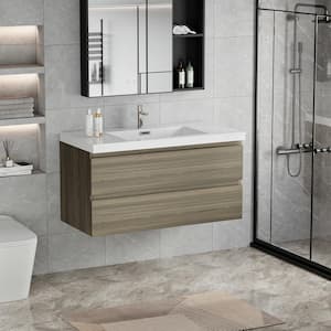 Achilles 42 in. W x 20 in. D x 22.5 in. H Single Sink Floating Bath Vanity in Ash Grey with White Resin Top