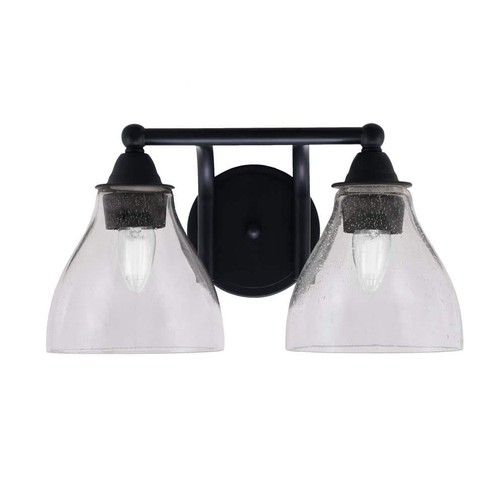 Madison 8 in. 2-Light Bath Bar, Matte Black, Clear Bubble Glass Vanity Ligh