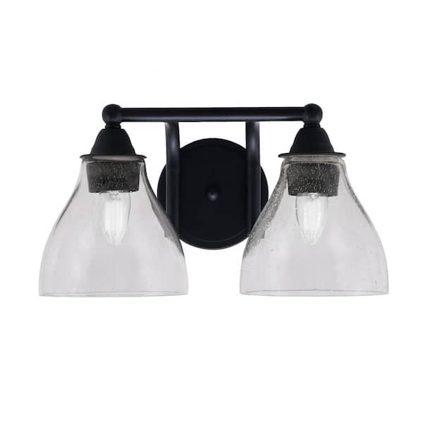 Unbranded Madison 8 in. 2-Light Bath Bar, Matte Black, Clear Bubble Glass Vanity Light