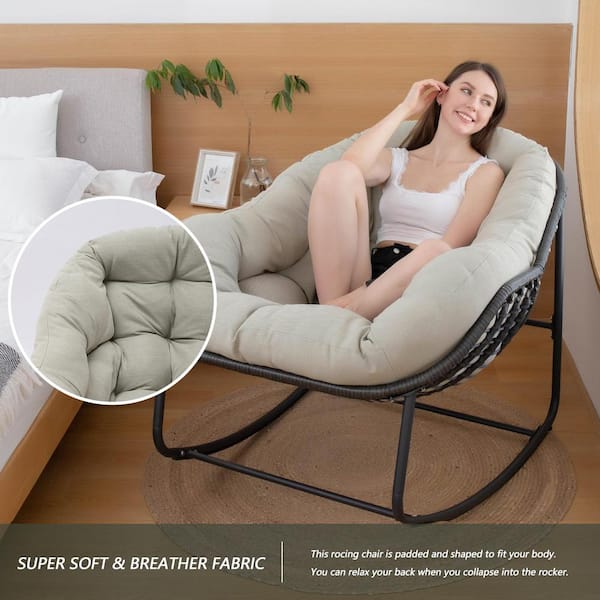 Tenleaf Rattan Rope 37 in. W Metal Outdoor Rocking Chair