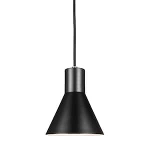 Towner 1-Light Black Shade with Brushed Nickel Accents Hanging Pendant with LED Bulb