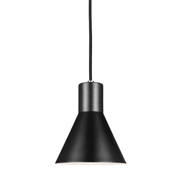 Generation Lighting Towner 1-Light Black Shade with Brushed Nickel Accents Pendant