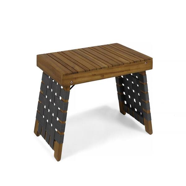 Zeus & Ruta Black and Brown Acacia Wood Outdoor Patio Side Table for Outdoors, Garden, Lawn, Backyard