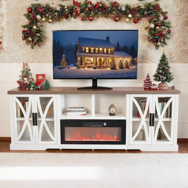 93 in. Freestanding Infrared Electric Fireplace for TVs Up to 80 in. with Ample Storage in White