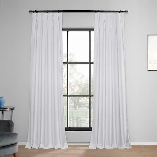 Exclusive Fabrics & Furnishings White Performance Linen Curtains Pleated 25 in. W x 96 in. L Pinch Pleat Hotel Blackout Curtains (Single Panel)