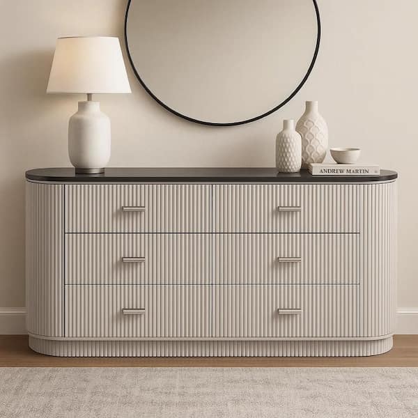 modern light grey dresser Benjara Alda Light Gray and Black 6 Drawer 62.5 in. Dresser without Mirror  BM340233