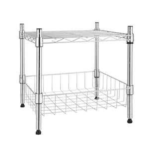 Chrome Heavy Duty Shelving Unit, Wire Metal Stackable Storage with Basket