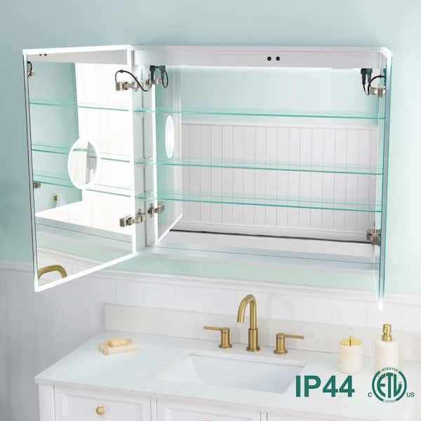 36 in. W x 30 in. H Rectangular Aluminum Recessed/Surface Mount LED Medicine Cabinet with Mirror, 3x Magnifying Mirror