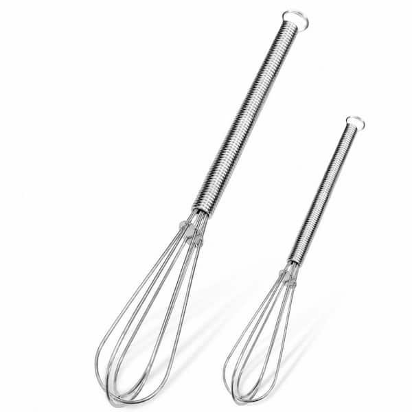 Stainless Steel Wire Whisk Mini Whisk Set 2 Piece Strong Rust Resistant High Heat Multifunction Mixing Tool, Silver