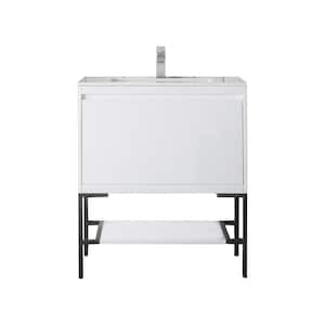 Milan 31.5 in. W x 18.1 in. D x 36 in. H Bathroom Vanity in Glossy White with Glossy White Composite Top