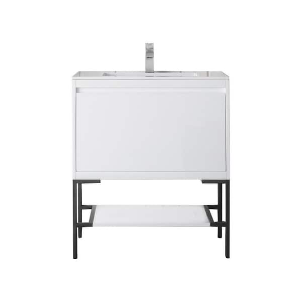 James Martin Vanities Milan 31.5 in. W x 18.1 in. D x 36 in. H Bathroom Vanity in Glossy White with Glossy White Composite Top
