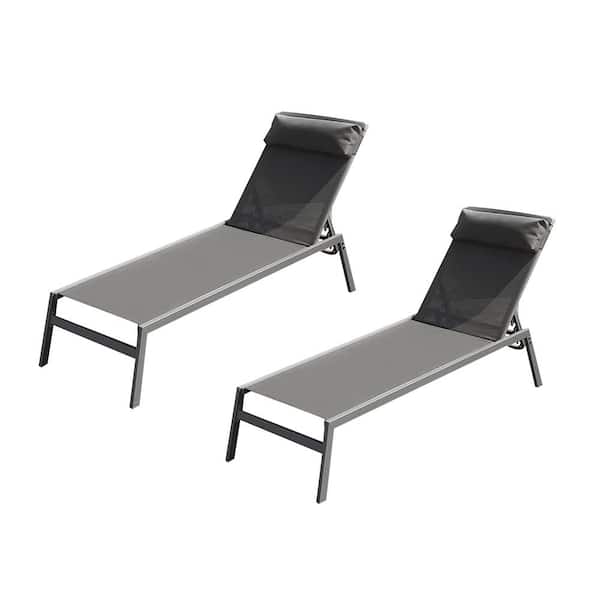 Cesicia Grey 3-Pieces Aluminum Patio Chaise Lounge Set Adjustable Pool Lounge Chairs Textilene Sunbathing Recliner