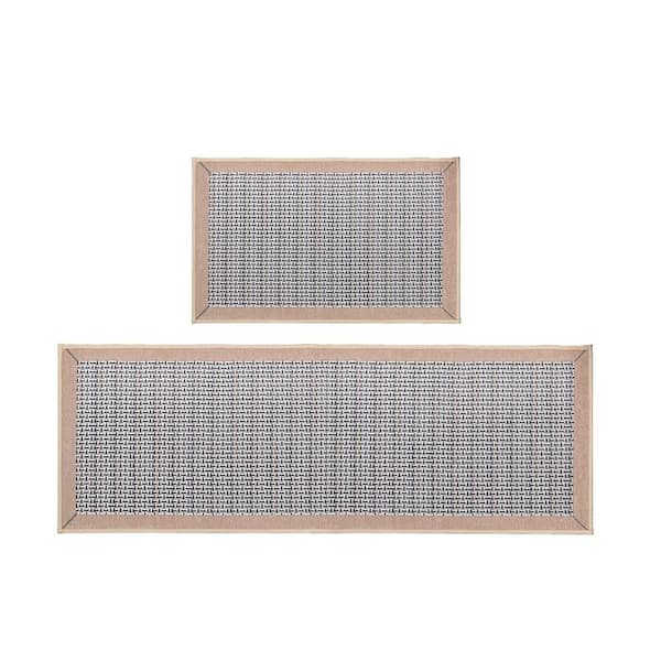 Unbranded Indoor 2 Piece Kitchen Mats Set Low Pile with Rubber Backing, 19.7 in. x 31.5 in. to 19.7 in. x 70.9 in. Beige