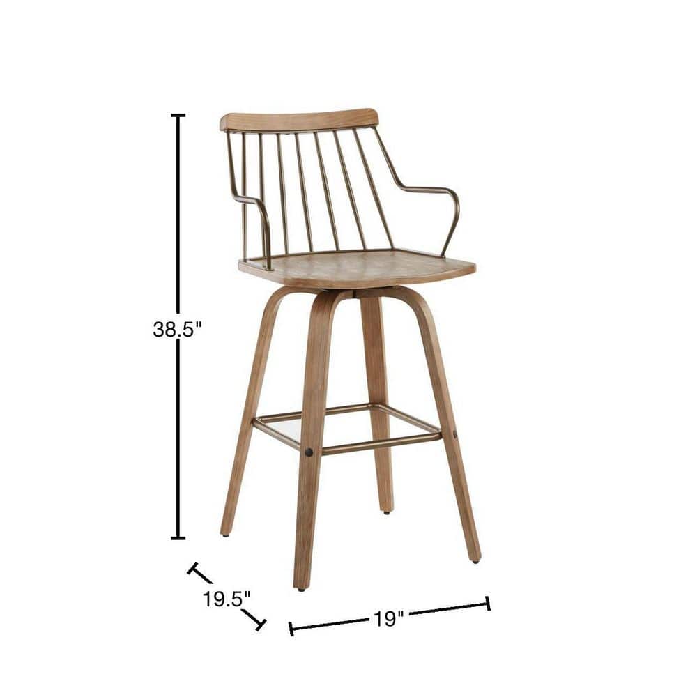 Preston White Washed Wood and Metal Swivel Counter Stool