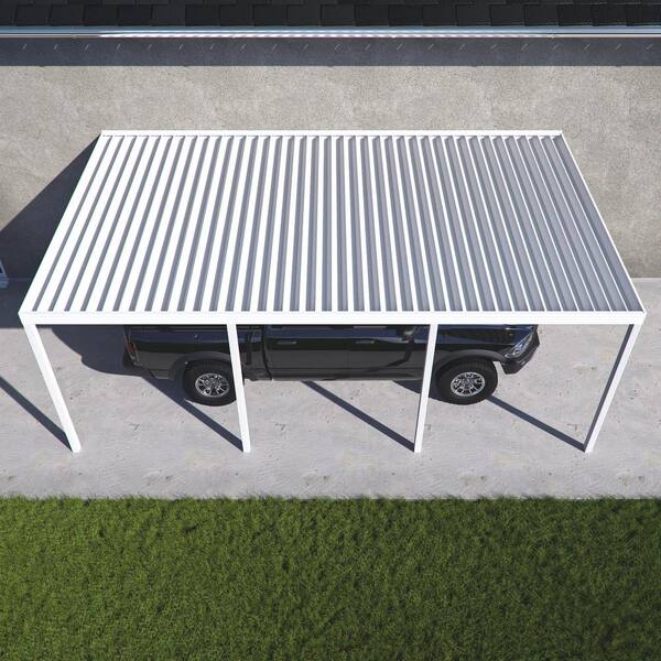 Integra 12 Ft W X 8 Ft D White Aluminum Attached Carport With 4 Posts 30 Lbs Roof Load 1283006700812 The Home Depot